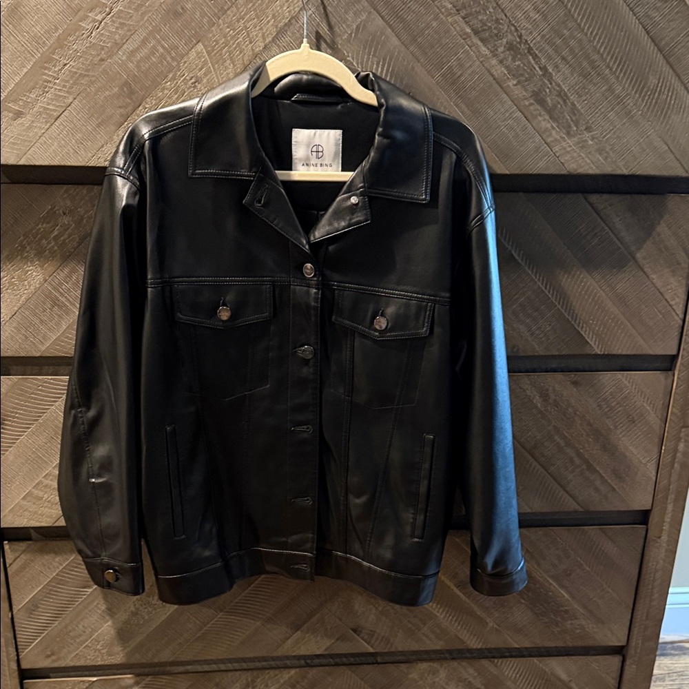 Anine Bing vegan leather denim style jacket